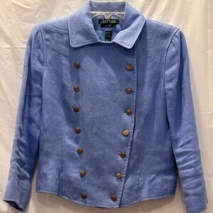 Lauren Ralph Lauren double-breasted blazer light blue, brass-style buttons